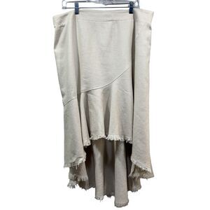 CATO Women's Size XL Linen Blend Hi Lo Midi Asymmetrical Fringe Hem Boho Skirt